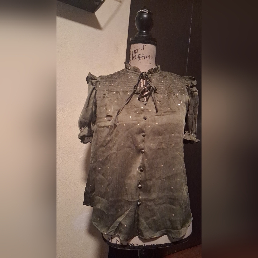 Chic Olive Women's Blouse with Ruffle Details